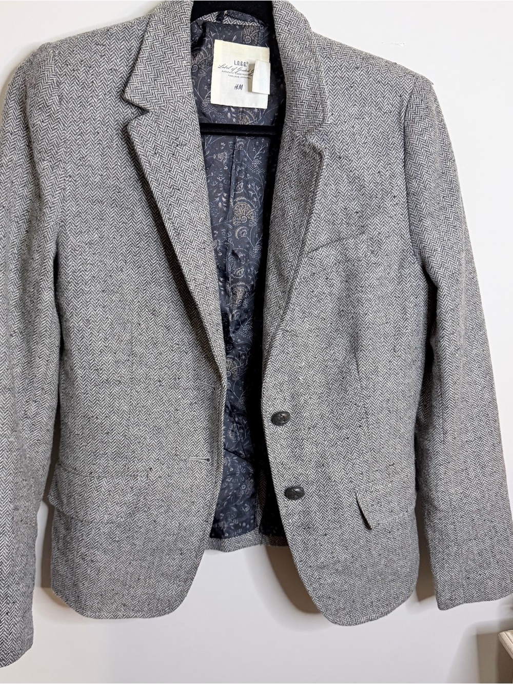 H&M Womens Gray Herringbone Blazer